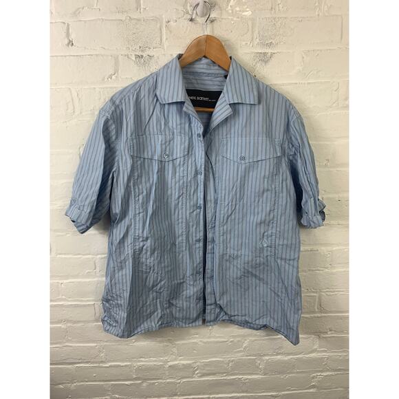 Neil Barrett Men's Striped Button-Up Shirt Short Sleeve 100% Cotton Gray Size L - Picture 1 of 5